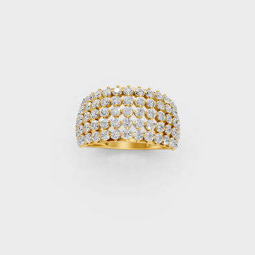 Side profile of an Ethical Luxury Statement Ring featuring a Round Brilliant Lab Diamond in a 18K Yellow Gold setting.