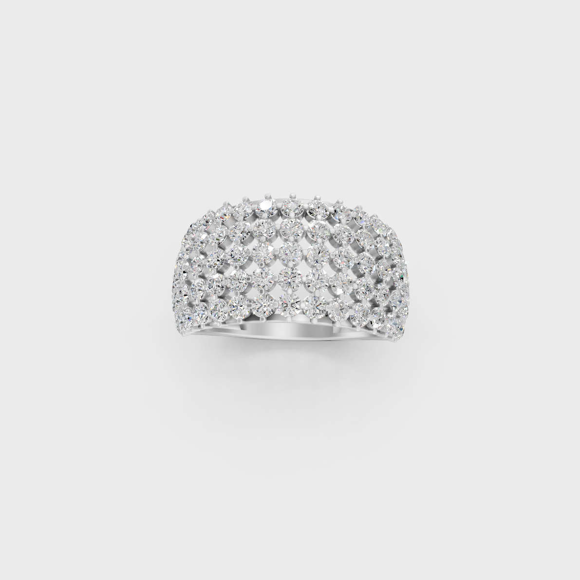 Front profile of an Ethical Luxury Statement Ring with a Round Brilliant Diamond in 14K White Gold.