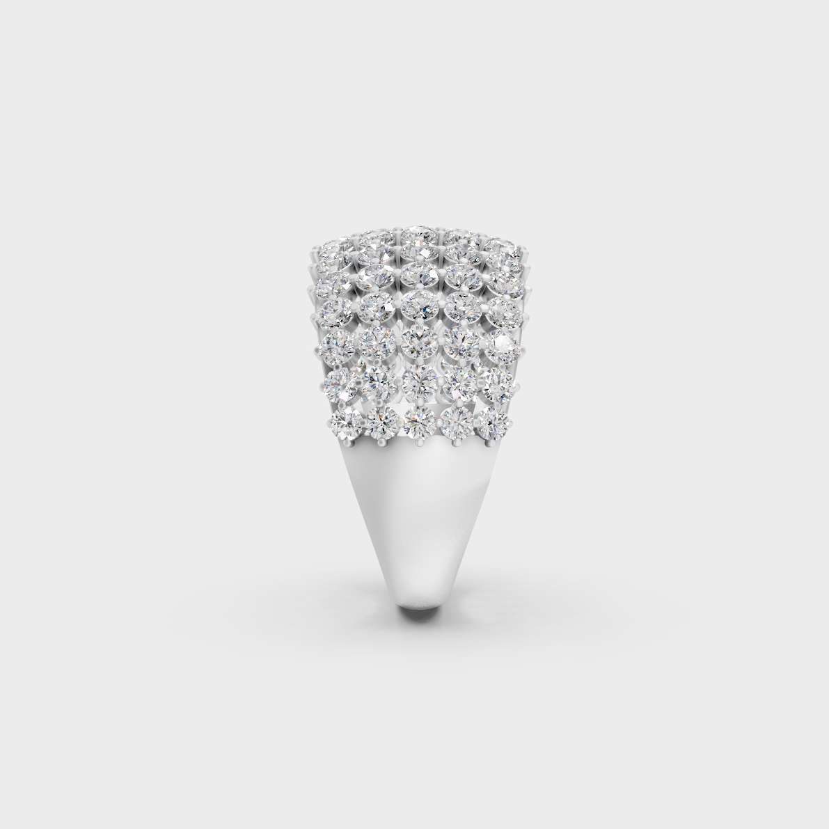 Overhead shot comparing the crisp sheen of a Round Lab Diamond Ring in 950 Platinum vs White Gold.