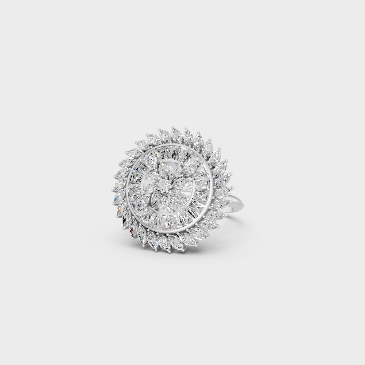 High-brilliance shot of a 2.81 Carat Multishape Lab-Grown Diamond Cocktail Ring in solid 950 Platinum.