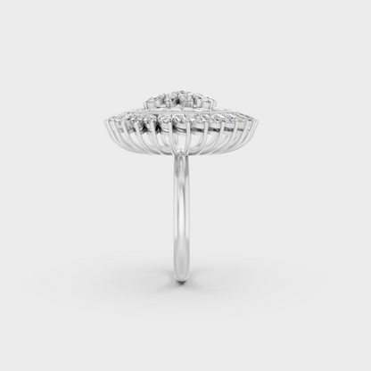 Exquisite craftsmanship details of a Multishape Lab Diamond Statement Ring safely set in 950 Platinum.