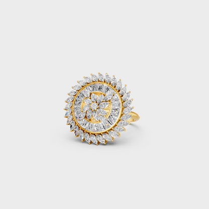 Close-up showcase of a 2.81 Carat Multishape Lab-Grown Diamond Cocktail Ring in 14K Yellow Gold.