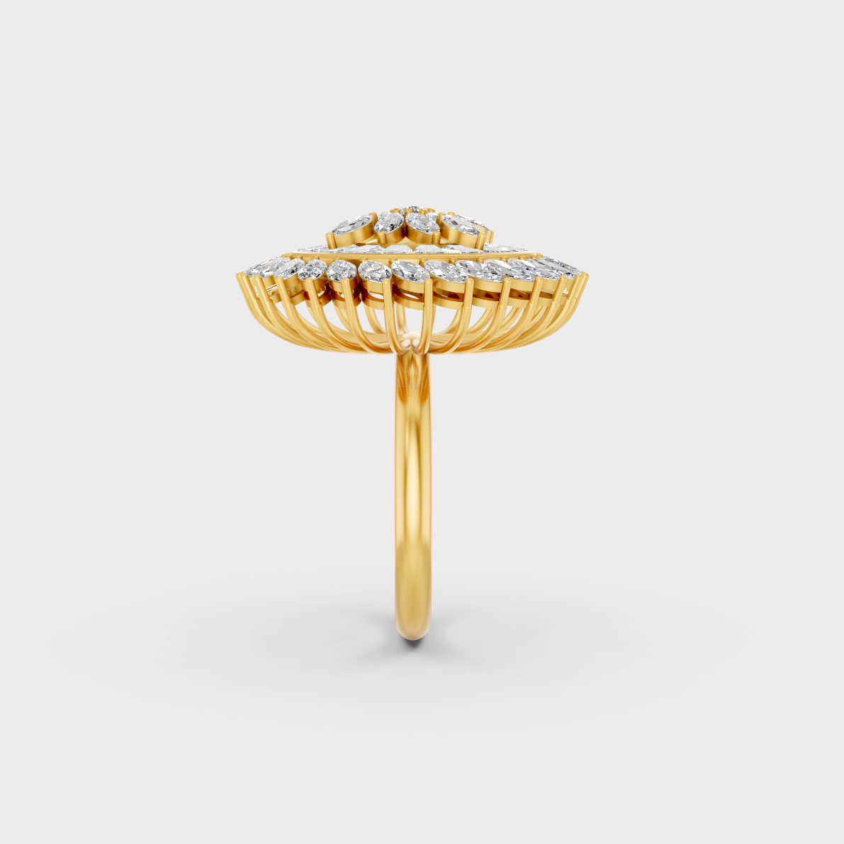 The mesmerizing Brilliant Sparkle of an Ethical Luxury Fine Jewelry Ring catching light in 18K Yellow Gold.