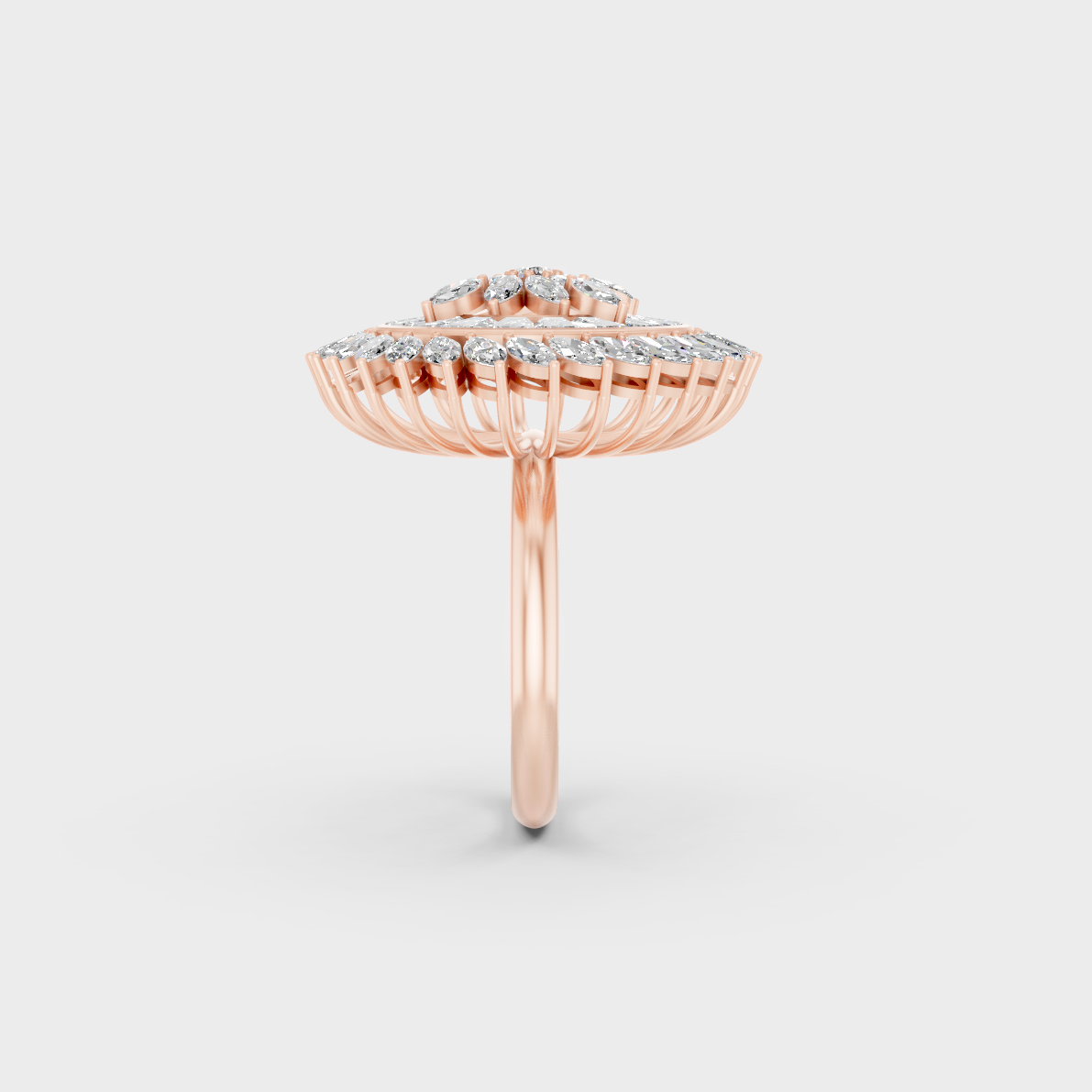 A Sustainable Lab-Created Diamond Statement Ring exuding Ethical Luxury on polished 18K Rose Gold.