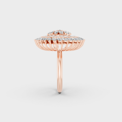 A Sustainable Lab-Created Diamond Statement Ring exuding Ethical Luxury on polished 18K Rose Gold.