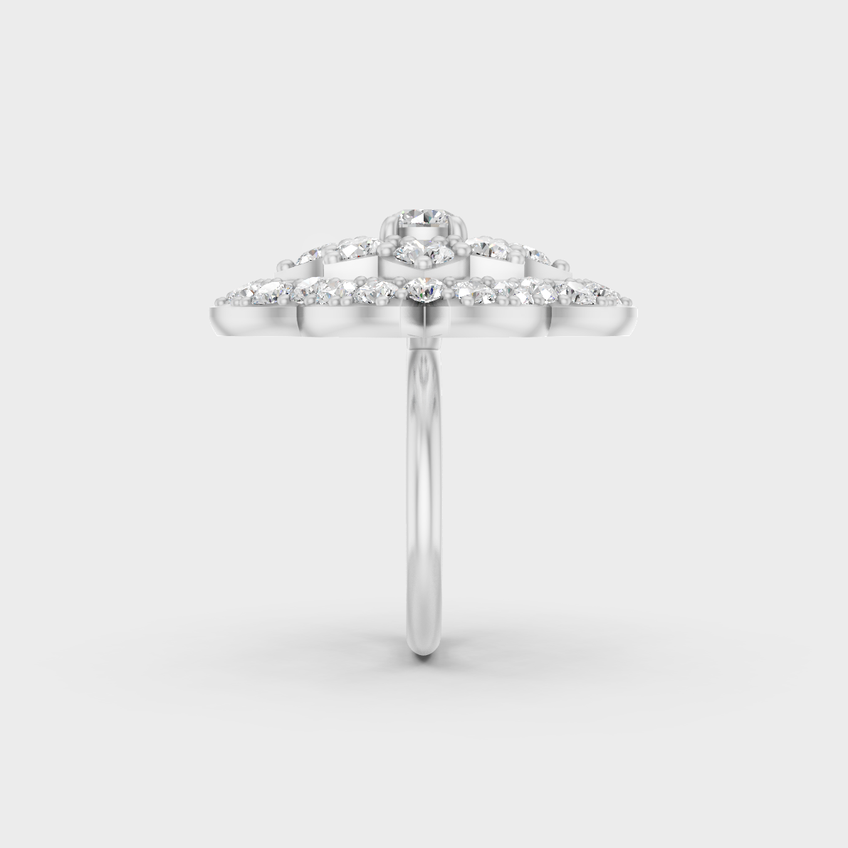On-finger motion showing off the extraordinary fire and Brilliant Sparkle of a 3.29ct White Gold Cocktail Ring.