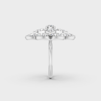 On-finger motion showing off the extraordinary fire and Brilliant Sparkle of a 3.29ct White Gold Cocktail Ring.
