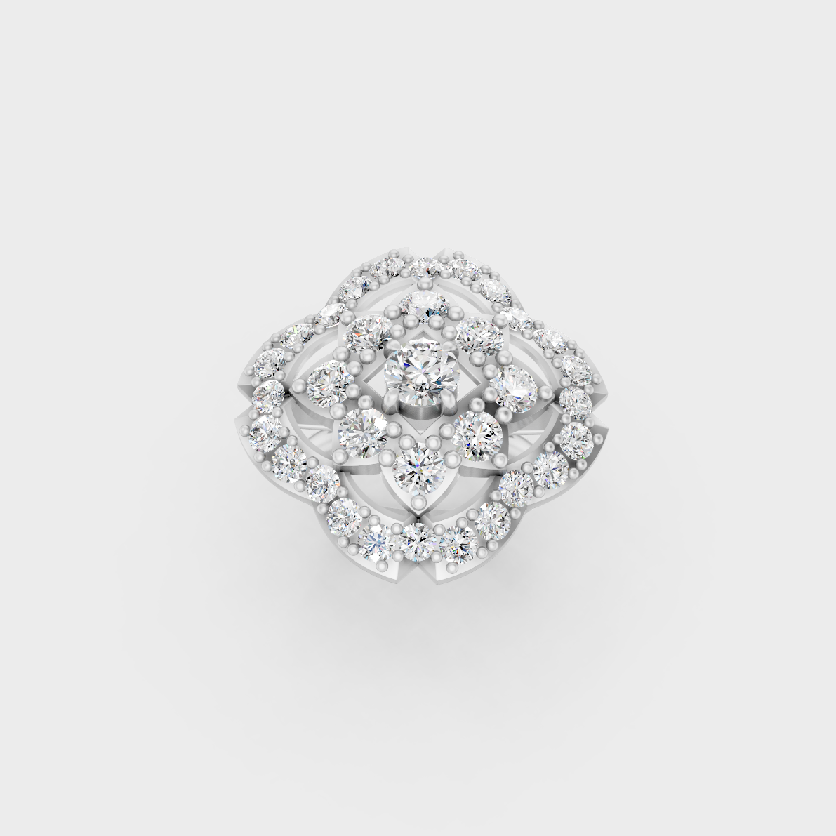 Front view of an Ethical Luxury Statement Ring with a Round Brilliant Diamond secured in 14K White Gold.