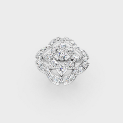Front view of an Ethical Luxury Statement Ring with a Round Brilliant Diamond secured in 14K White Gold.