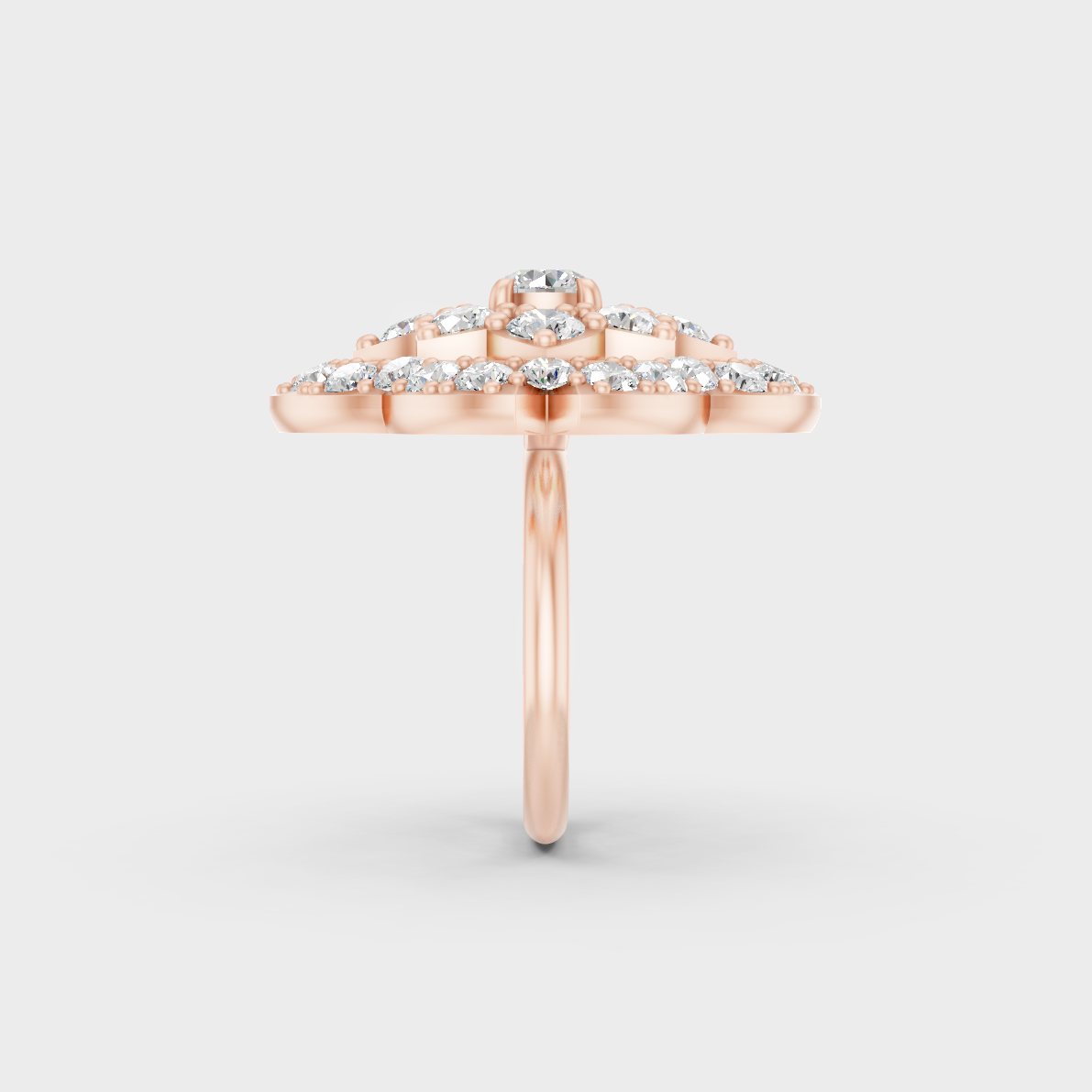 Top-down studio shot displaying the immense Brilliant Sparkle of a 3.29ct Round Diamond Ring in 9K Rose Gold.