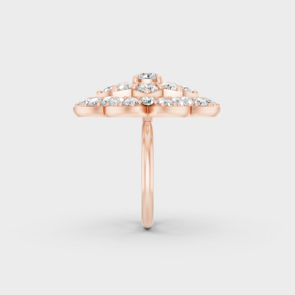 Top-down studio shot displaying the immense Brilliant Sparkle of a 3.29ct Round Diamond Ring in 9K Rose Gold.