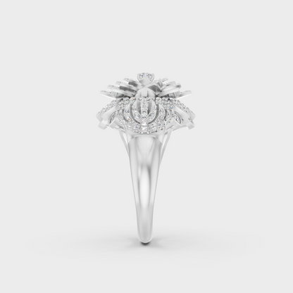 Exquisite prong details securing the Round and Pear Cut Lab Diamonds on a polished 950 Platinum Band.