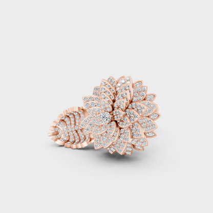 A romantic profile of the 2.41 Carat Round and Pear Cut Lab-Grown Diamond Cocktail Ring in blush 14K Rose Gold.