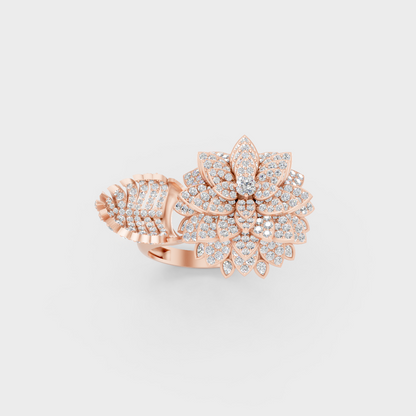 Elegant Two-Stone Lab Diamond Cocktail Ring exhibiting Ethical Luxury on an 18K Rose Gold Band.
