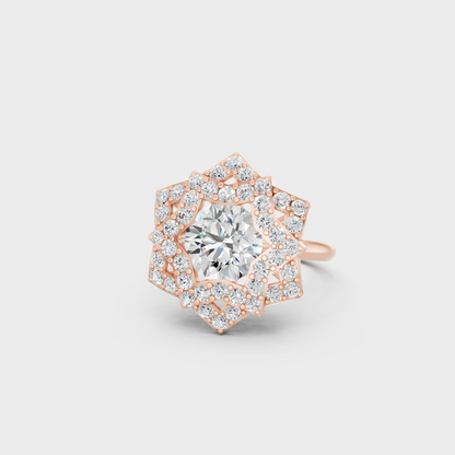 A romantic profile of the 2.85 Carat Round Cut Lab-Grown Diamond Cocktail Ring crafted in 14K Rose Gold.