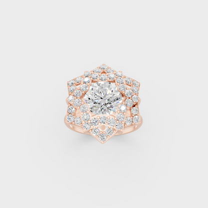 Stunning Round Brilliant Lab Diamond Cocktail Ring exhibiting Ethical Luxury on a 18K Rose Gold Band.