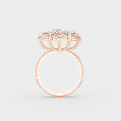 Top-down studio shot displaying the immense Brilliant Sparkle of a 2.85ct Round Diamond Ring in 9K Rose Gold.