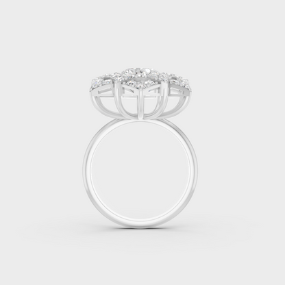 On-finger motion showing off the extraordinary fire and Brilliant Sparkle of a 2.85ct White Gold Cocktail Ring.