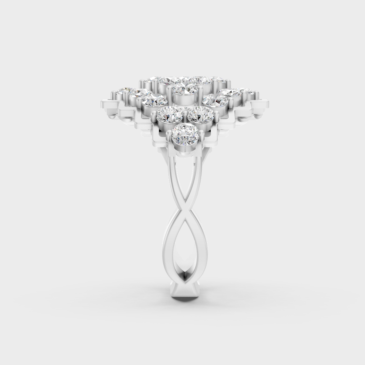 On-finger motion showing off the extraordinary fire and Brilliant Sparkle of a 1.47ct White Gold Cocktail Ring.