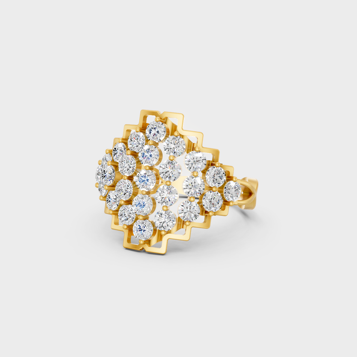 Close-up view of a 1.47 Carat Round Cut Lab-Grown Diamond Cocktail Ring in polished 14K Yellow Gold.