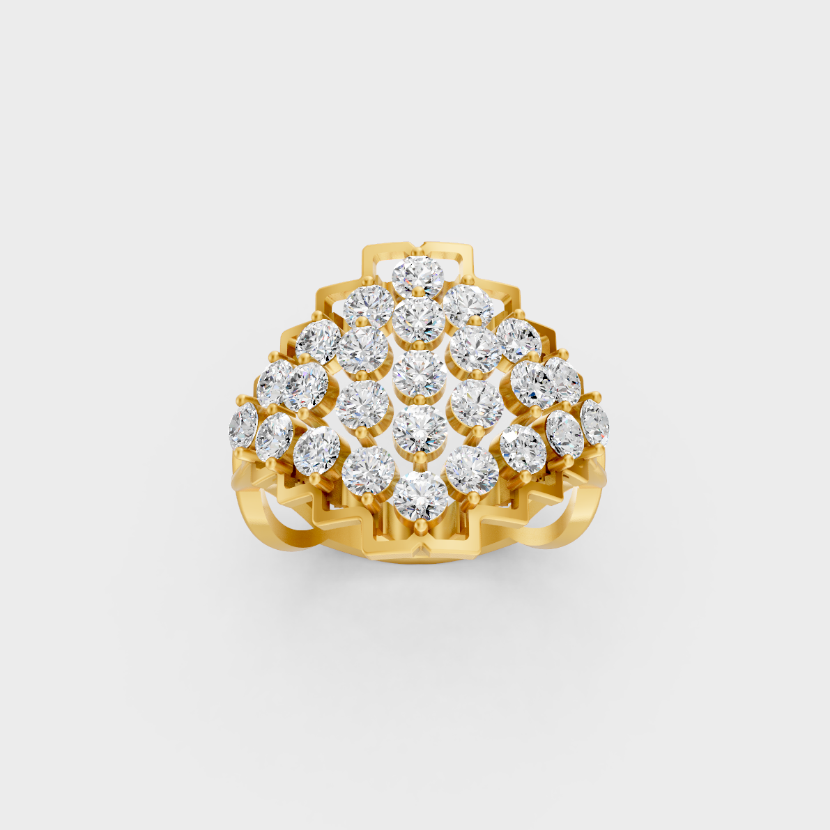 Side profile of an Ethical Luxury Statement Ring showcasing a Round Brilliant Lab Diamond on an 18K Yellow Gold Band.