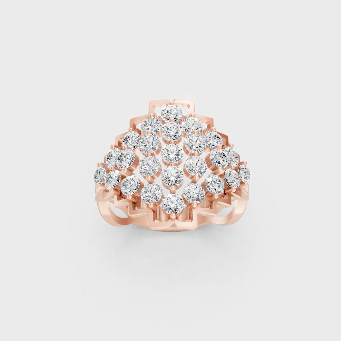Stunning Round Brilliant Lab Diamond Cocktail Ring exhibiting Ethical Luxury on a 18K Rose Gold Band.
