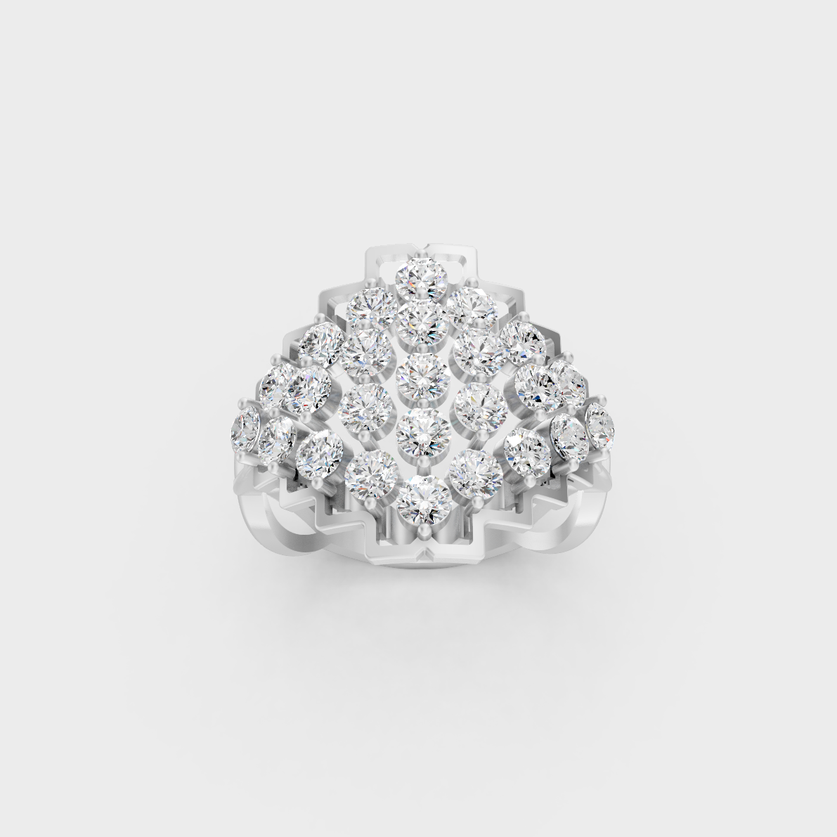Front view of an Ethical Luxury Statement Ring with a Round Brilliant Diamond secured in 14K White Gold.