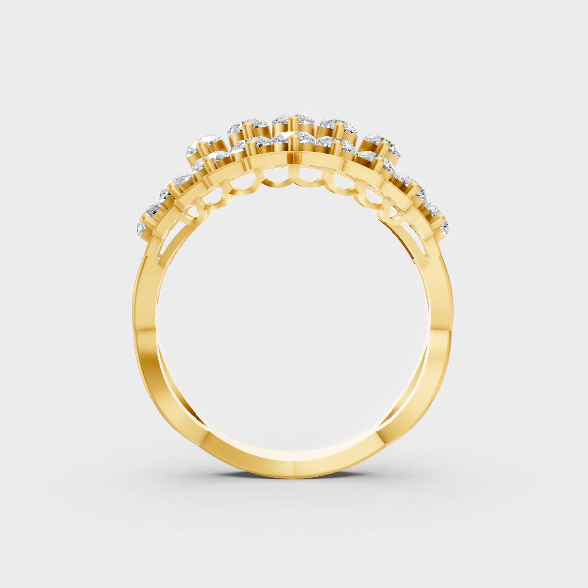Top-down macro photo of a Sustainable 1.47 Carat Round Diamond Ring set in rich, classic 18K Yellow Gold.