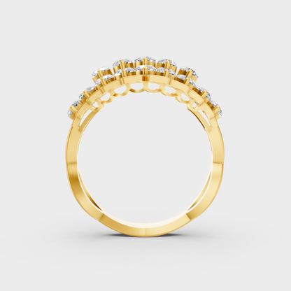 Top-down macro photo of a Sustainable 1.47 Carat Round Diamond Ring set in rich, classic 18K Yellow Gold.