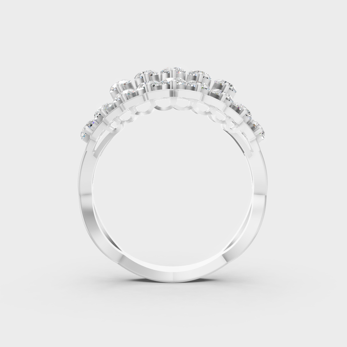 Exquisite prong details securing a flawless Round Cut Lab Diamond on a polished 950 Platinum Band.