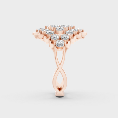 Top-down studio shot displaying the immense Brilliant Sparkle of a 1.47ct Round Diamond Ring in 9K Rose Gold.