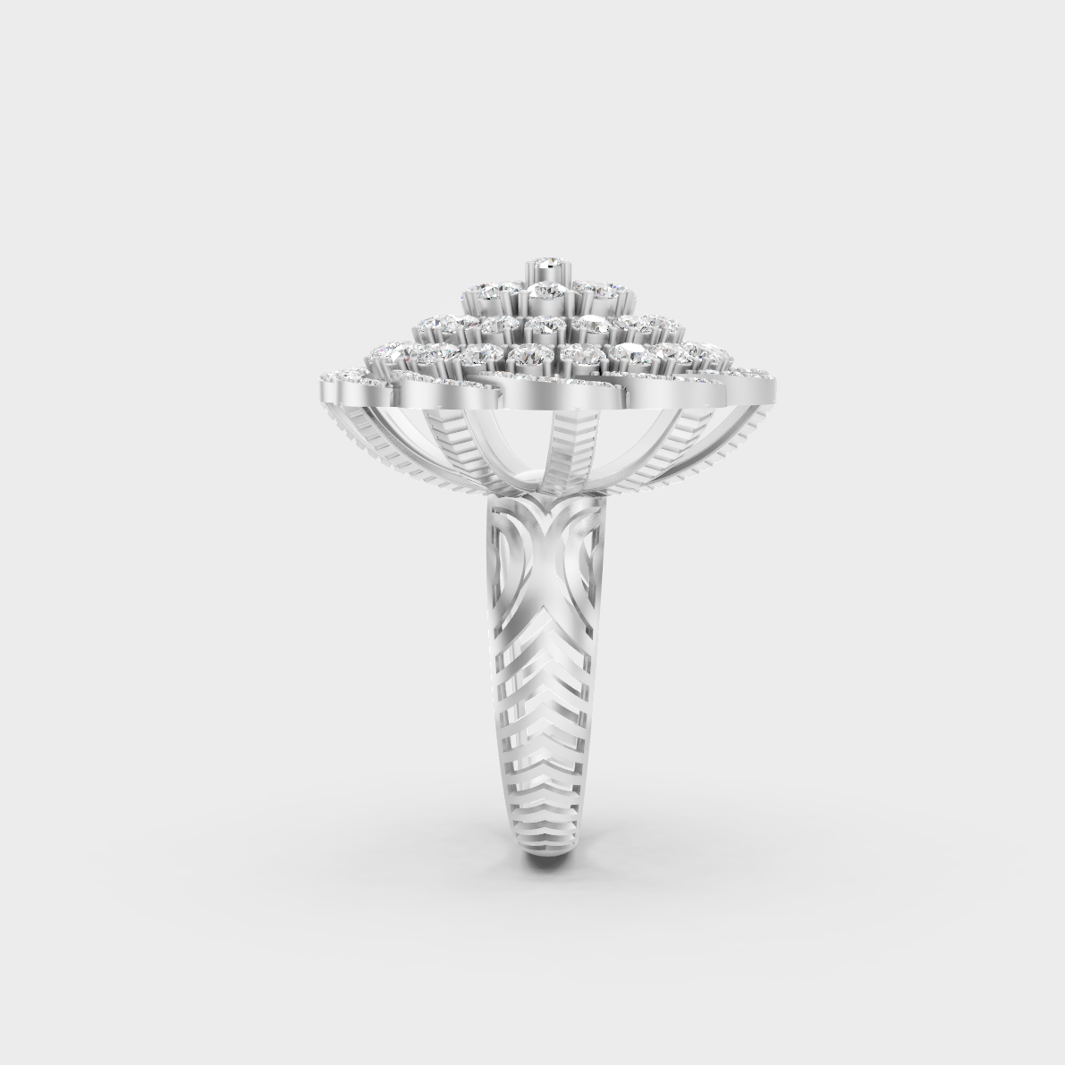 Exquisite prong details securing a massive Round Cut Lab Diamond on a polished 950 Platinum Band.