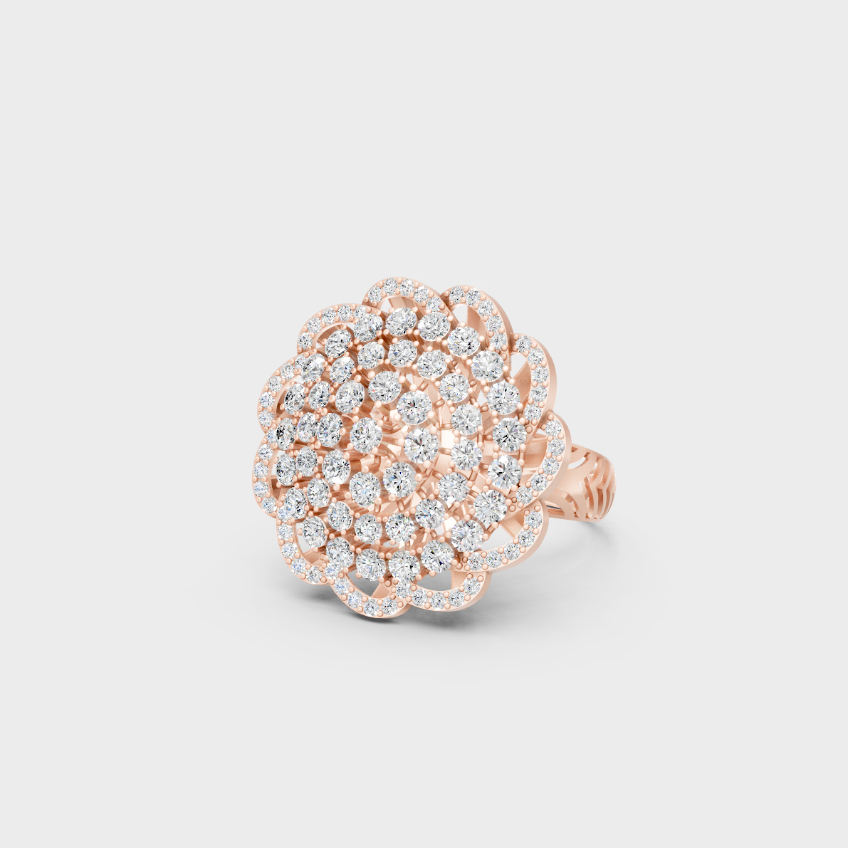 A romantic profile of the 1.97 Carat Round Cut Lab-Grown Diamond Cocktail Ring crafted in 14K Rose Gold.