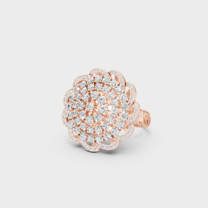 A romantic profile of the 1.97 Carat Round Cut Lab-Grown Diamond Cocktail Ring crafted in 14K Rose Gold.