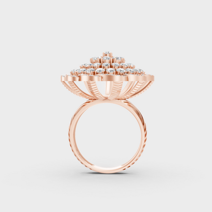 Top-down studio shot displaying the immense Brilliant Sparkle of a 1.97ct Round Diamond Ring in 9K Rose Gold.