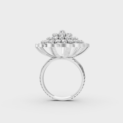 On-finger motion showing off the extraordinary fire and Brilliant Sparkle of a 1.97ct White Gold Cocktail Ring.