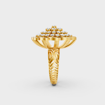Top-down macro photo of a Sustainable 1.97 Carat Round Diamond Ring set in rich, classic 18K Yellow Gold.