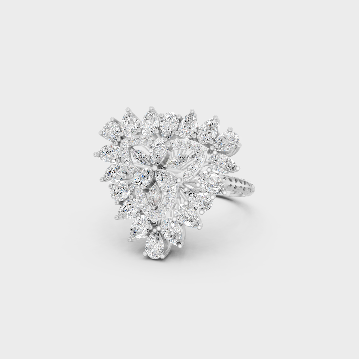 Breathtaking brilliance of a 2.09 Carat Multishape Lab-Grown Diamond Cocktail Ring in solid 950 Platinum.