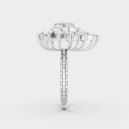 On-finger motion showing off the extraordinary fire and Brilliant Sparkle of a 2.09ct White Gold Cocktail Ring.