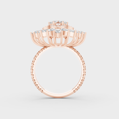 Top-down studio shot displaying the immense Brilliant Sparkle of a 2.09ct Multishape Diamond Ring in 9K Rose Gold.