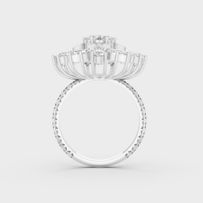 Exquisite prong details securing the Pear Marquise Round Cut Lab Diamonds on a polished 950 Platinum Band.