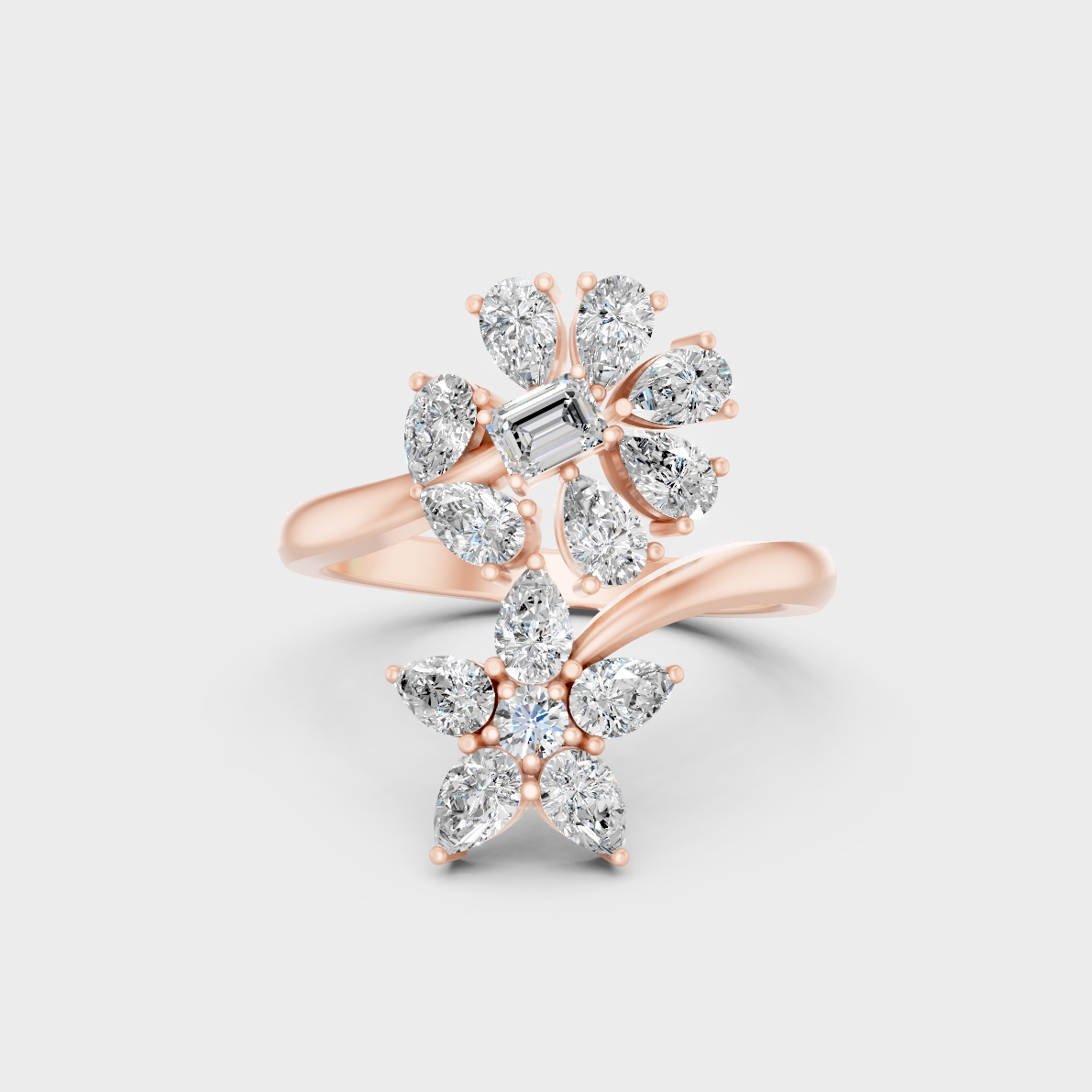A romantic profile of the 1.27 Carat Multishape Lab-Grown Diamond Cocktail Ring in blush 14K Rose Gold.