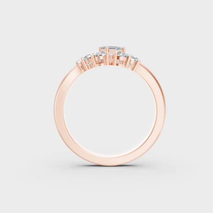 A Sustainable Lab-Created Diamond Statement Ring catching the light on a warm 18K Rose Gold Setting.