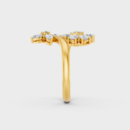 On-model hand wearing a 1.27ct Multishape Lab Diamond Cocktail Ring to show its Brilliant Sparkle in 9K Yellow Gold.