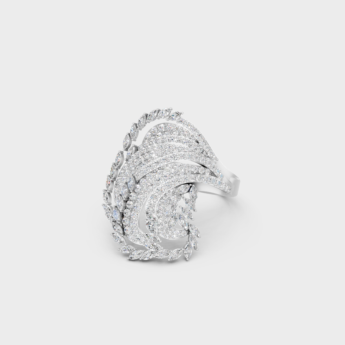 Breathtaking brilliance of a 1.38 Carat Marquise and Round Cut Lab-Grown Diamond Cocktail Ring in solid 950 Platinum.