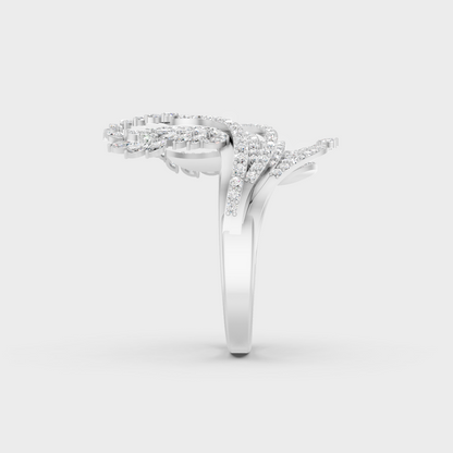 Exquisite prong details securing the Marquise and Round Cut Lab Diamonds on a polished 950 Platinum Band.