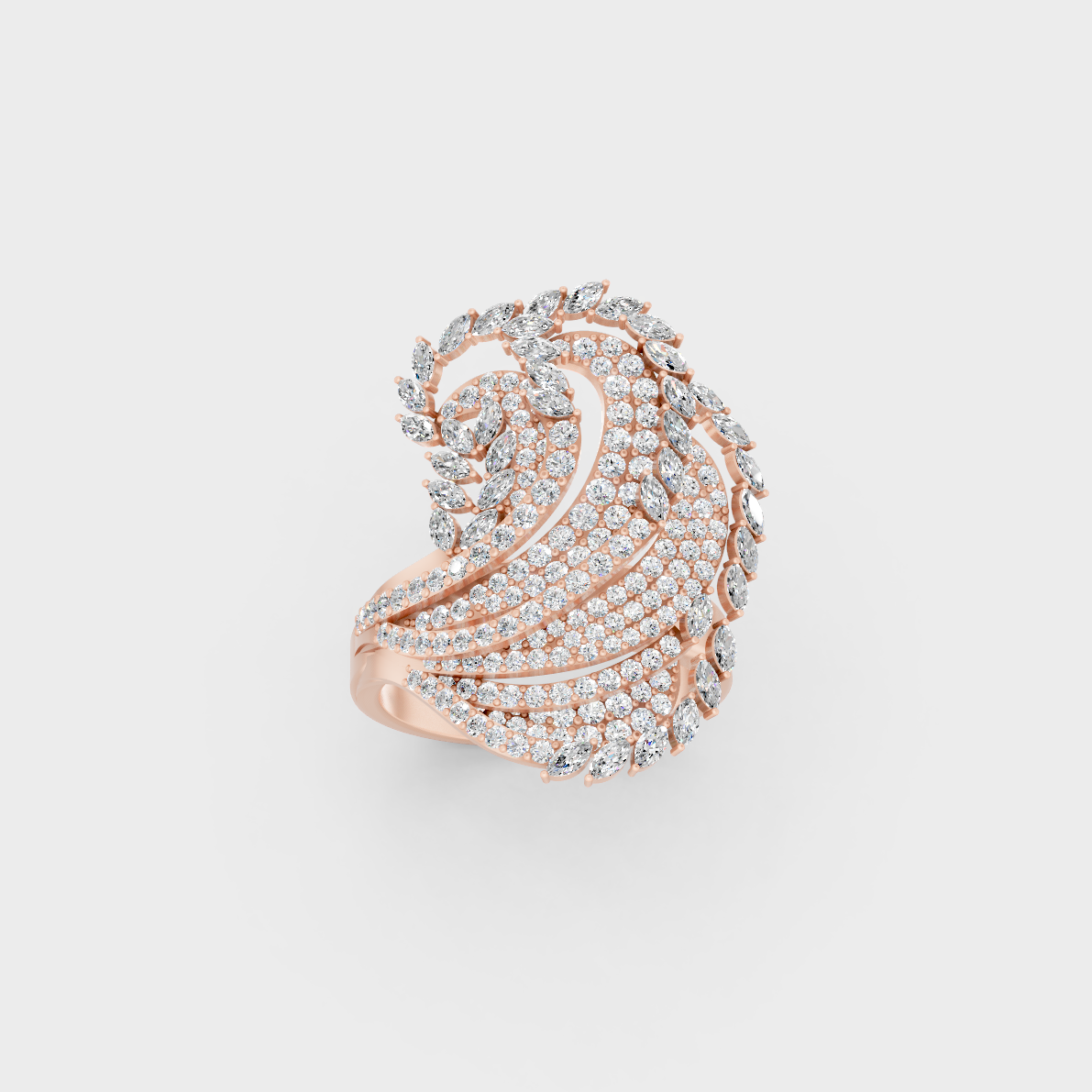 Elegant Multi-Shape Lab Diamond Cocktail Ring exhibiting Ethical Luxury on an 18K Rose Gold Band.