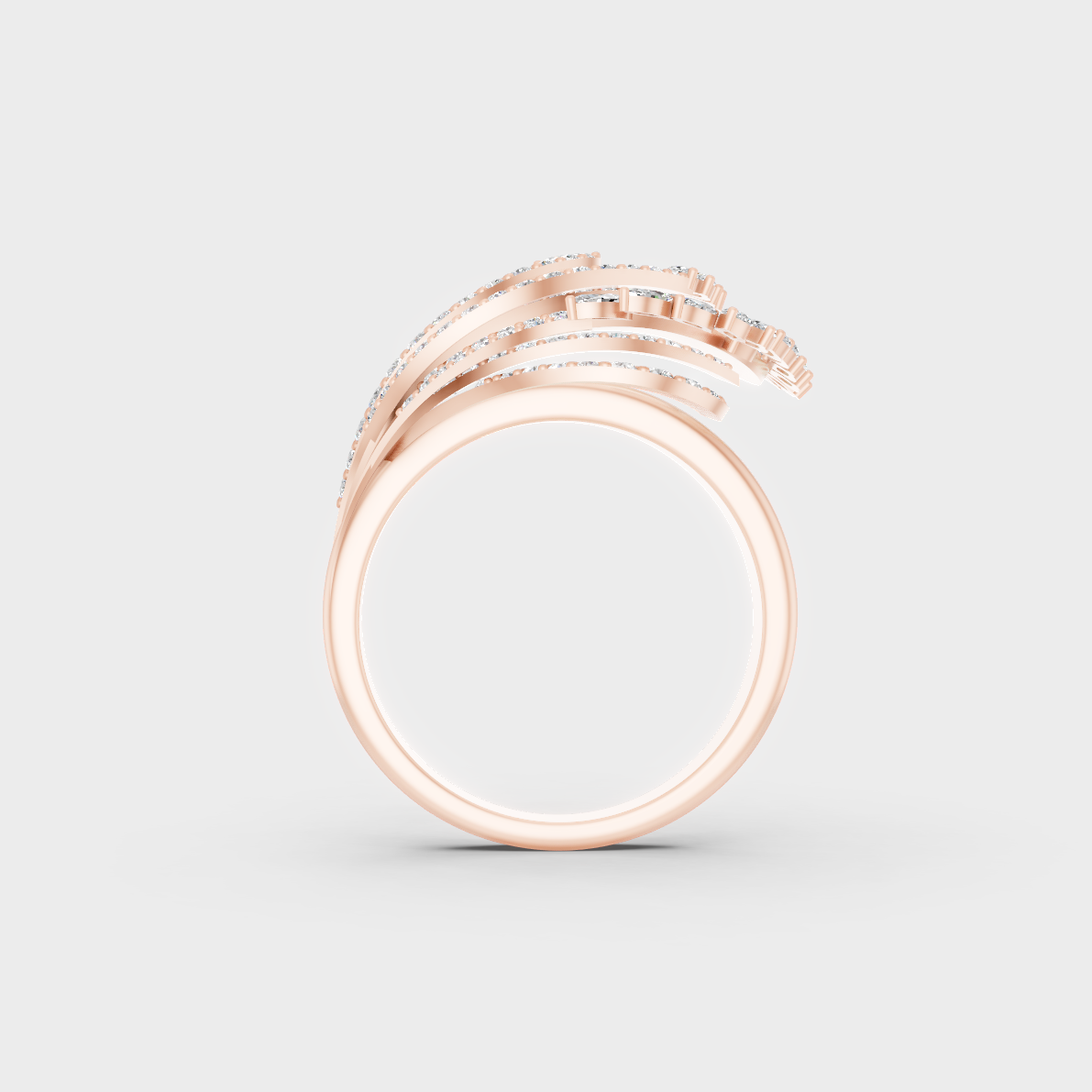 Top-down studio shot displaying the immense Brilliant Sparkle of a 1.38ct Marquise and Round Diamond Ring in 9K Rose Gold.