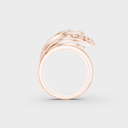Top-down studio shot displaying the immense Brilliant Sparkle of a 1.38ct Marquise and Round Diamond Ring in 9K Rose Gold.