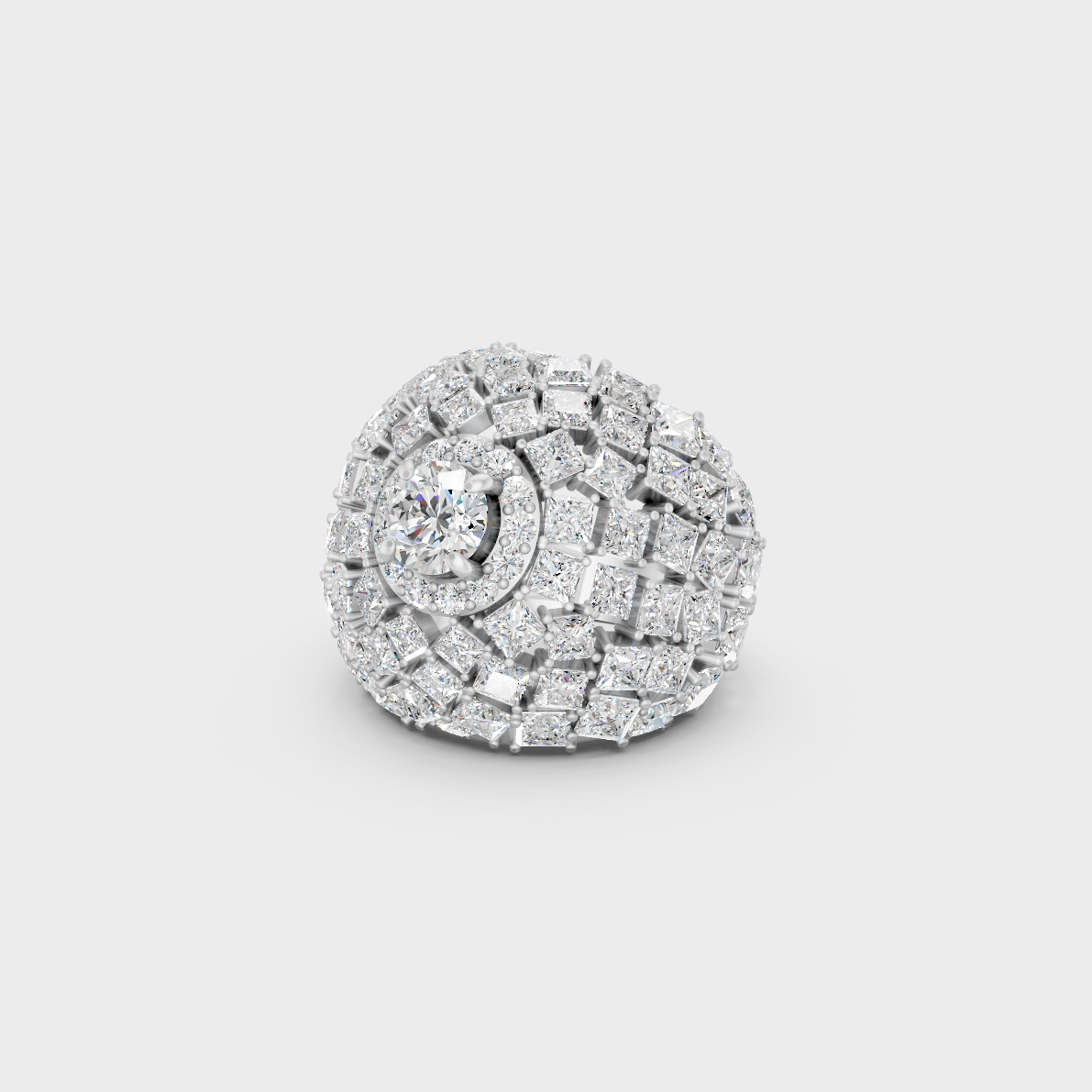 Breathtaking brilliance of a 10.75 Carat Princess and Round Cut Lab-Grown Diamond Cocktail Ring in solid 950 Platinum.